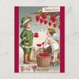 Cupid Vendor of Hearts Valentine Holiday Postcard