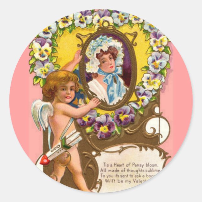 Cupid Vintage Valentine’s Day Classic Round Sticker (Front)