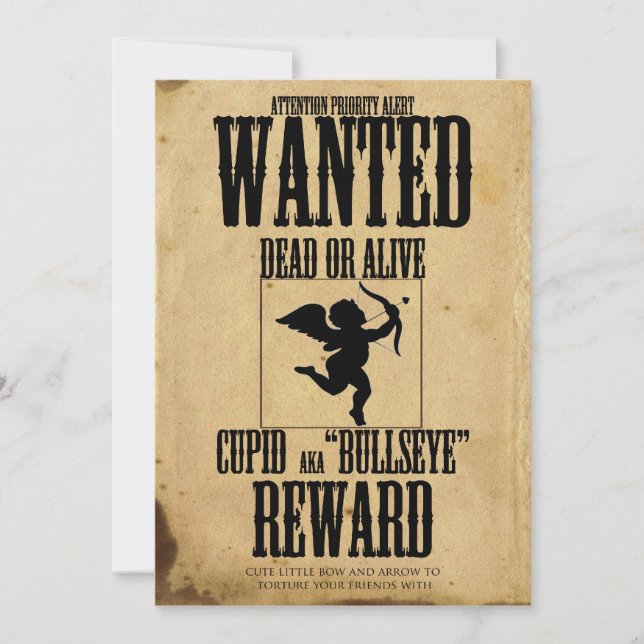 Cupid Wanted Poster Valentine Day Party Invitation (Front)