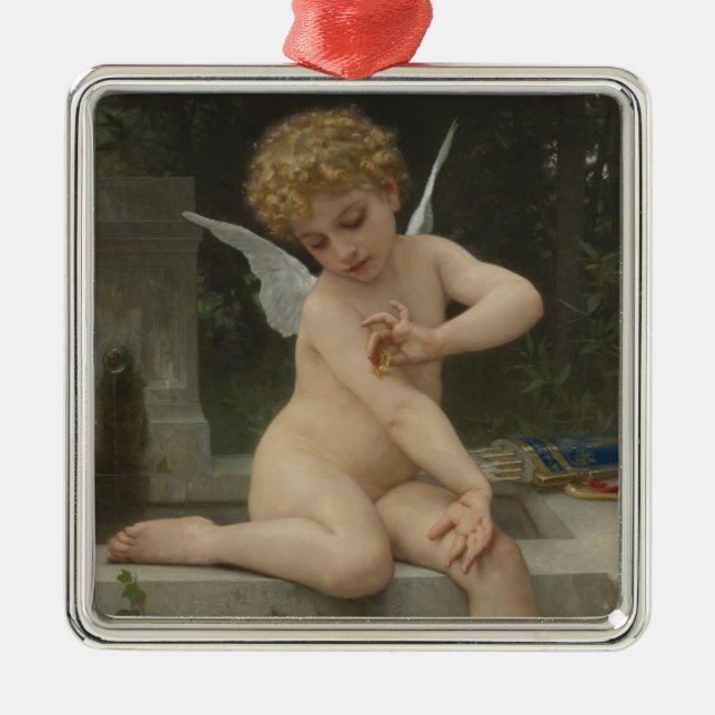 Cupid With a Butterfly (by Bouguereau) Metal Tree Decoration (Front)