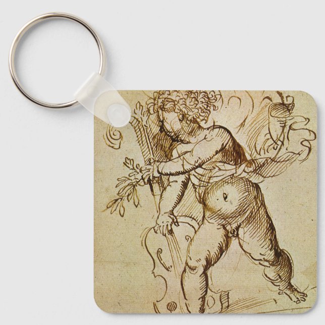 Cupid with a Violin by Domenico Campagnola Key Ring (Front)