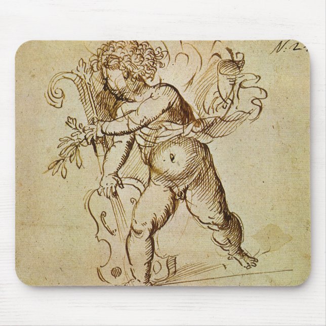 Cupid with a Violin by Domenico Campagnola Mouse Mat (Front)