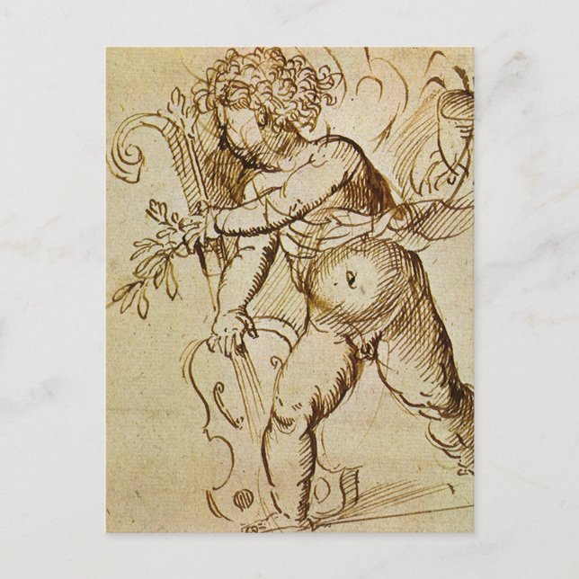 Cupid with a Violin by Domenico Campagnola Postcard (Front)