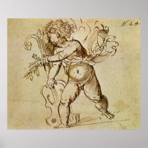 Cupid with a Violin by Domenico Campagnola Poster