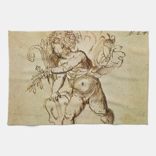 Cupid with a Violin by Domenico Campagnola Tea Towel
