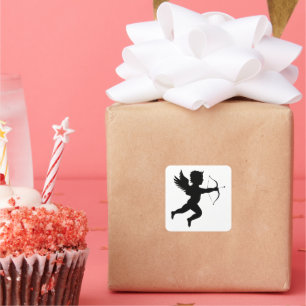 Cupid with Bow and Arrow Black/White Square Sticker