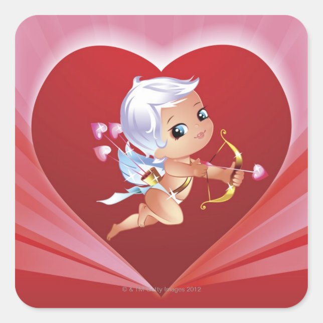 Cupid with bow and arrow square sticker (Front)