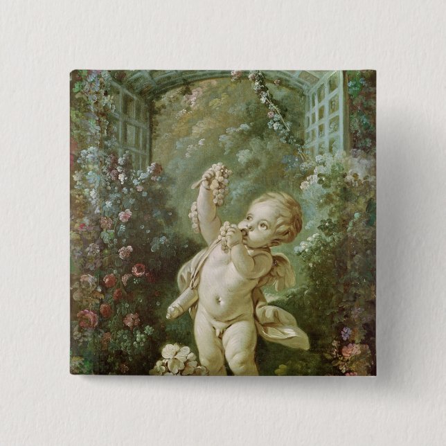 Cupid with Grapes 15 Cm Square Badge (Front)