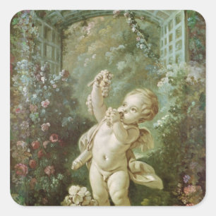 Cupid with Grapes Square Sticker