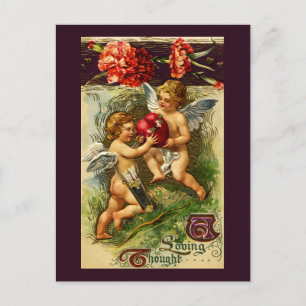 Cupids and Carnations Vintage Valentine Holiday Postcard