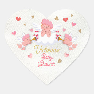 Cupids and Cocktails Valentine's Day Baby Shower Heart Sticker
