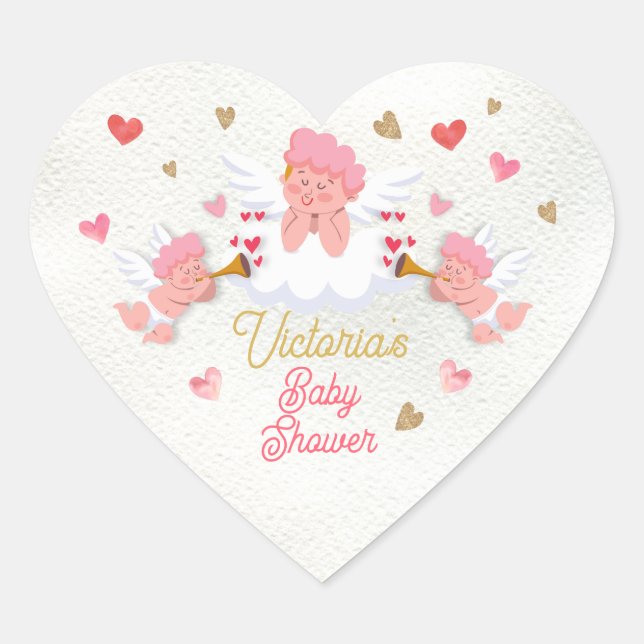 Cupids and Cocktails Valentine's Day Baby Shower Heart Sticker (Front)