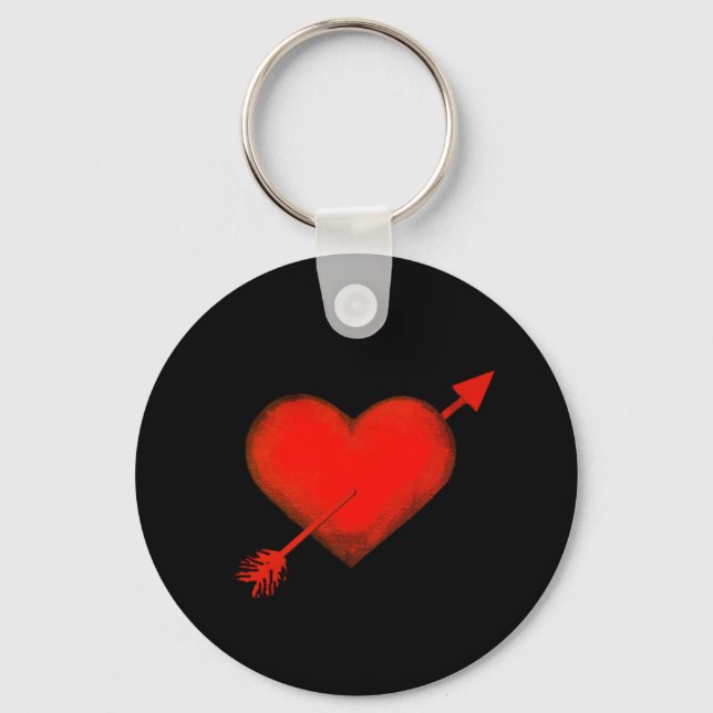 Cupid's Arrow Red on Black Button Keychain (Front)
