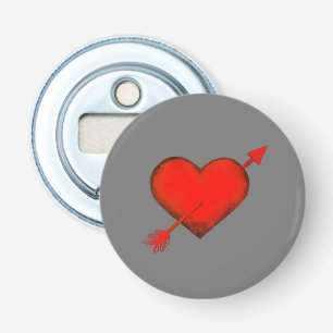 Cupid's Arrow Red on Grey Button Bottle Opener