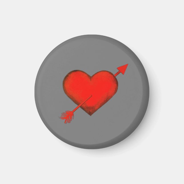 Cupid's Arrow Red on Grey Button Magnet (Front)