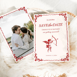 Cupid's Arrow Red Vintage Wedding Save the Date Invitation