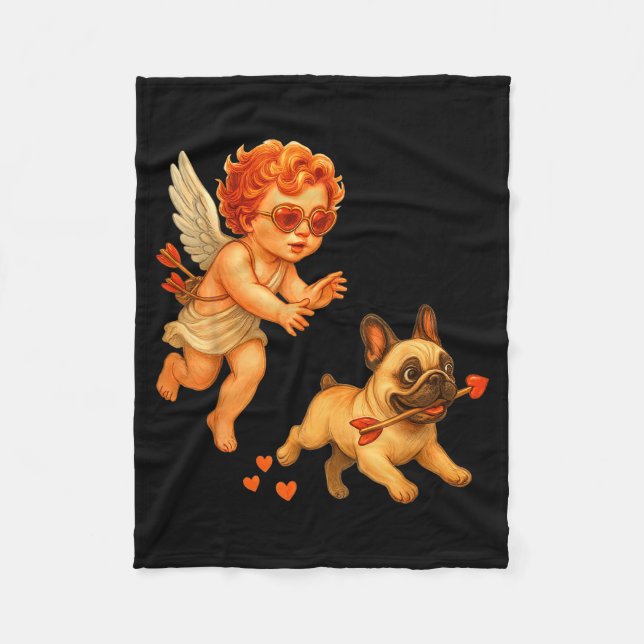 Cupids Chasing French Bulldog Valentine Day Owner  Fleece Blanket (Front)