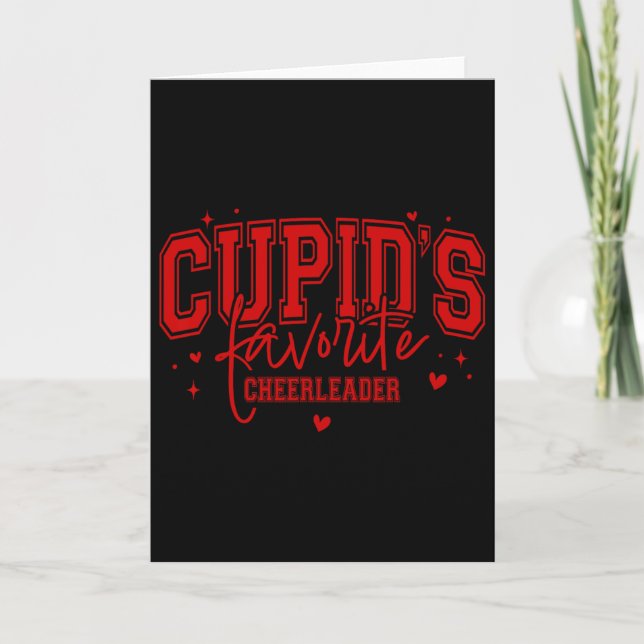Cupid's Favorite Cheerleader Pink Valentines Cheer Card (Front)