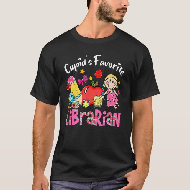 Cupid's Favorite Libararian Apple Cute Cupid Valen T-Shirt (Front)