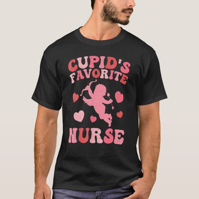 Cupid's Favorite Nurse Cute Pink Heart Happy Valen T-Shirt (Front)