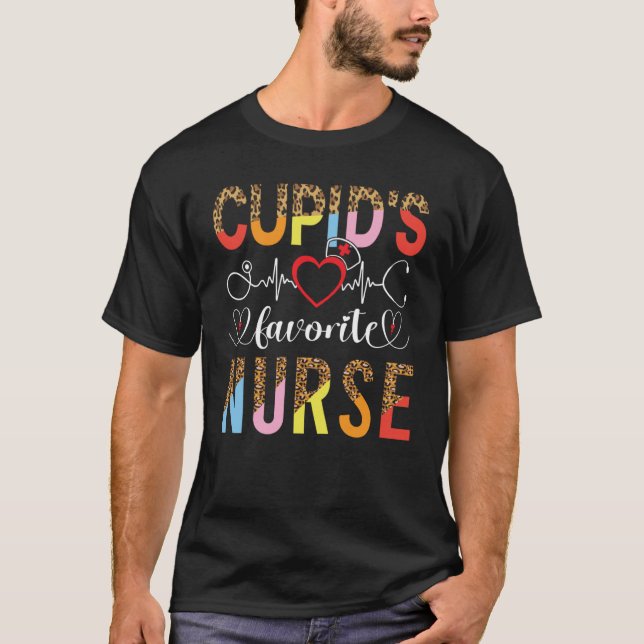 Cupid's Favorite Nurse Valentines Day Medical Nurs T-Shirt (Front)
