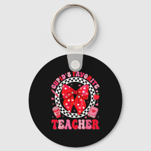 Cupids Favorite Teacher Student Coquette Bow Valen Key Ring