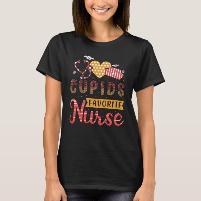Cupid's Favourite Nurse Valentines Day Medical Nur T-Shirt (Front)
