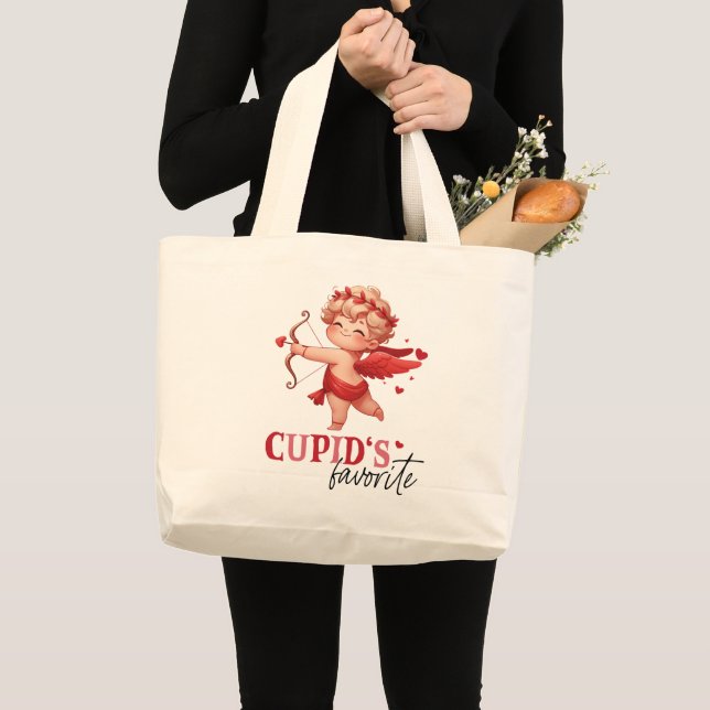 Cupid's Favourite Valentine Day Large Tote Bag (Front (Product))