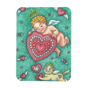 CUPID'S HEART ANd KITTEN VALENTINE MAGNET
