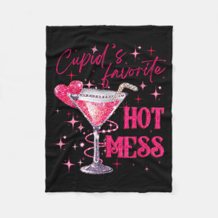 Cupids Hot Mess Valentines Martini Valentines Day Fleece Blanket