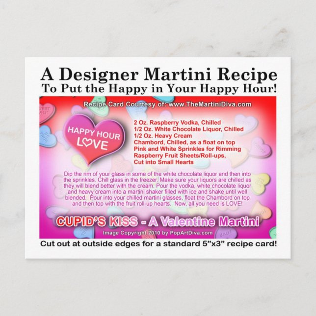 Cupid's Kiss Valentine Martini Recipe Postcard (Front)