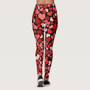 Cupid's Love Hearts Red Pink Valentines Black Leggings