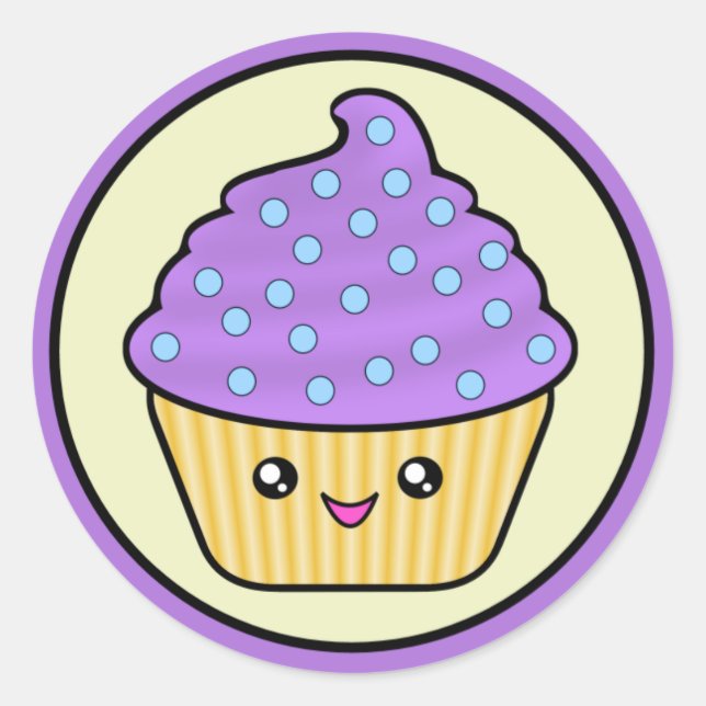 Cuppy Cake Purple Kawaii Classic Round Sticker (Front)