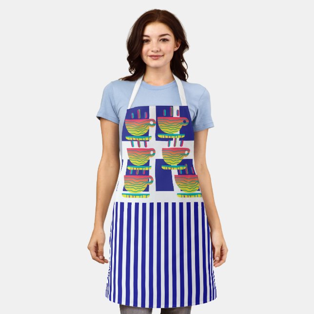 Cups And Stripes Novelty Geo Chef Apron (Worn)