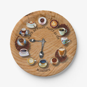 Cups Of Black Coffee With Beans As A Clock Paper Plate