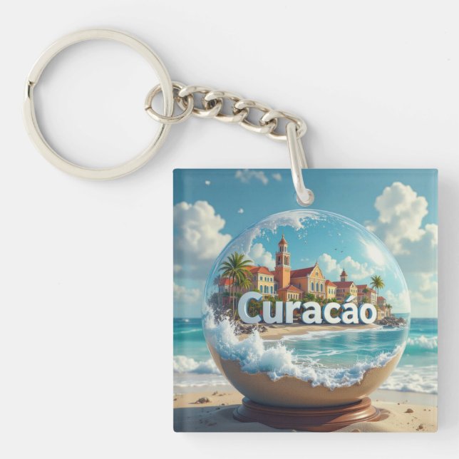 Curacao beach globe key ring (Front)