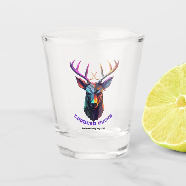 Curacao Bucks of the CaribbeanHockeyLeague.com Shot Glass (Front)