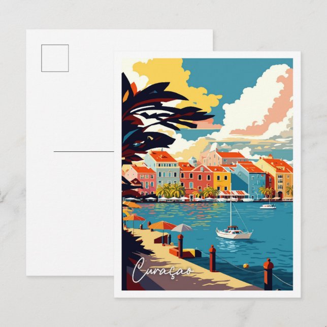 Curacao Caribbean vintage travel illustration Postcard (Front/Back)