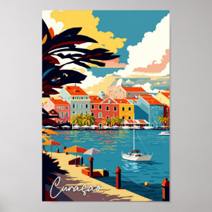 Curacao Caribbean vintage travel illustration Poster