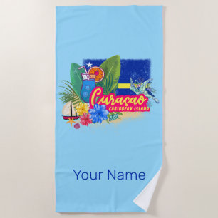 Curacao retro caribbean island with turtle vintage beach towel