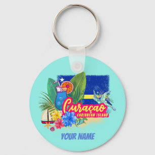 Curacao retro caribbean island with turtle vintage key ring