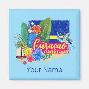 Curacao retro caribbean island with turtle vintage magnet