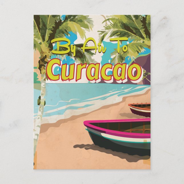 Curacao Retro Vacation Travel Poster Postcard (Front)