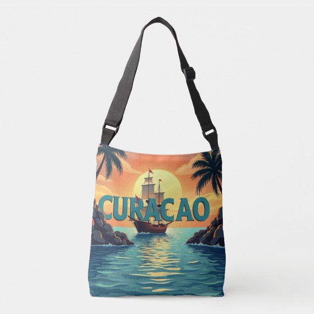 Curacao sailing ship sunset crossbody bag (Front)
