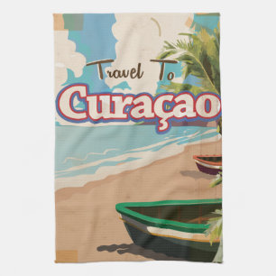 Curaçao vintage travel poster art. tea towel