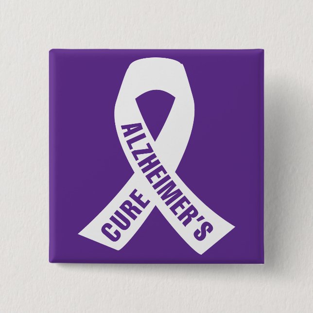 Cure Alzheimers Ribbon on Purple 15 Cm Square Badge (Front)
