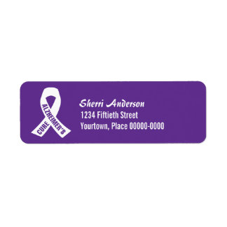 Cure Alzheimers Ribbon on Purple Return Address
