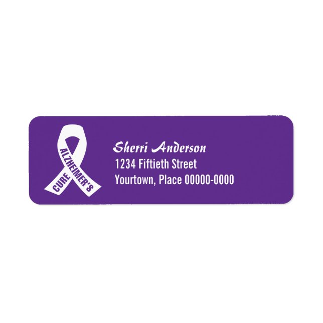 Cure Alzheimers Ribbon on Purple Return Address (Front)
