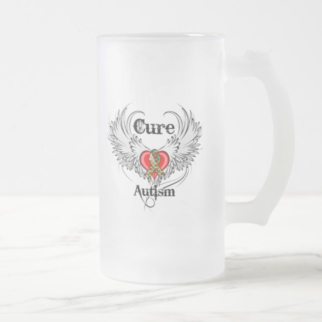 Cure Autism Frosted Glass Beer Mug (Right)