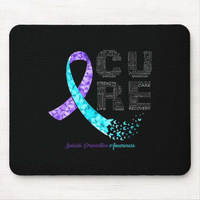 Cure Blue Purple Ribbon Suicide Prevention Awarene Mouse Mat (Front)
